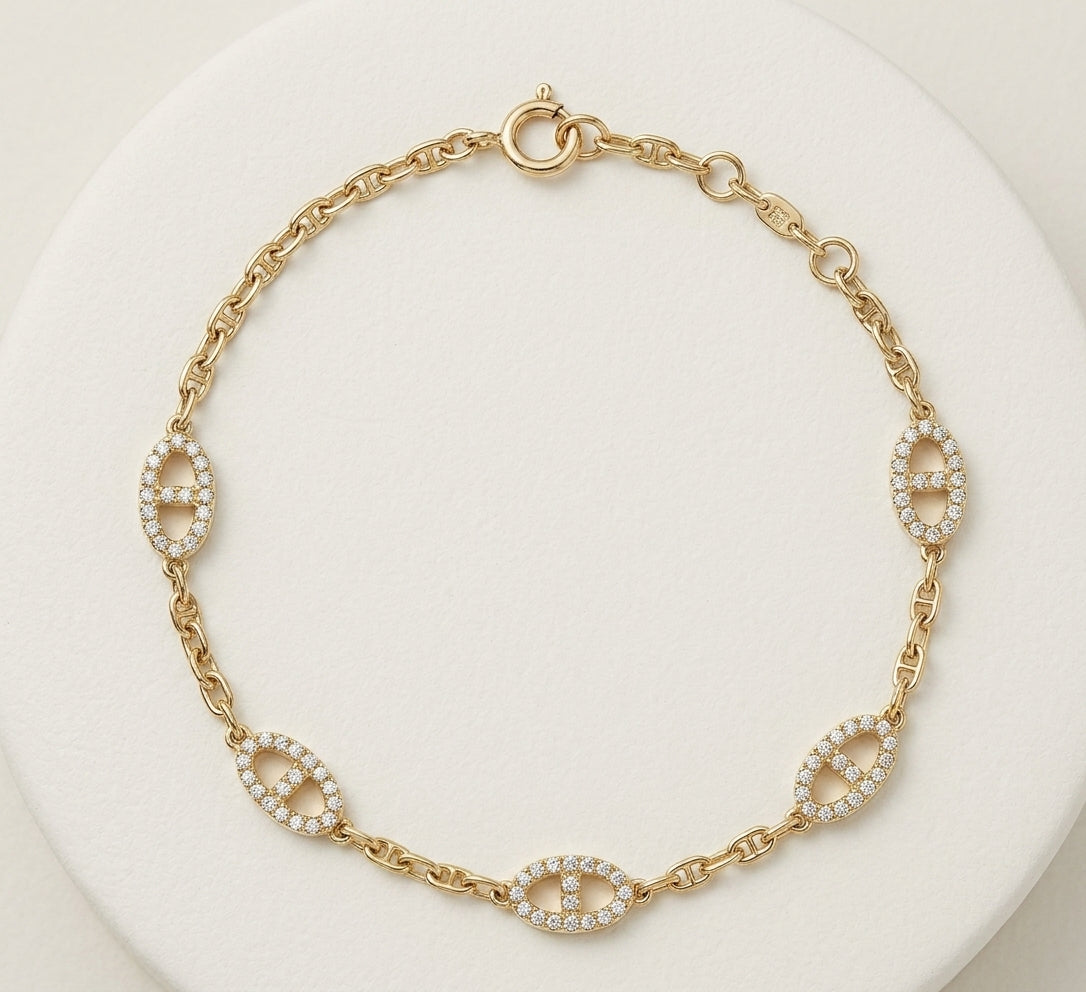 18K Yellow Gold Pig-Nose Link Bracelet, 0.30ctw