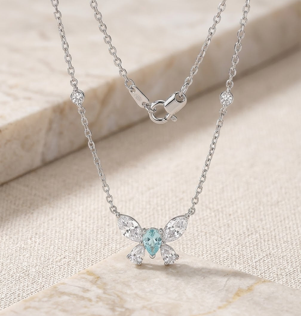 18K White Gold Lightning Butterfly Necklace, 0.79ctw
