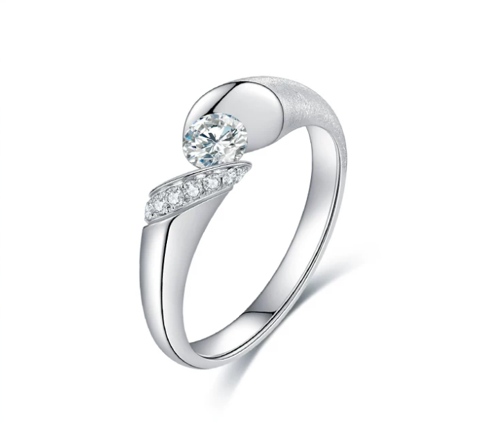 PT950 Platinum Phantom Mirror-Brushed Ring, 0.30 ct center stone