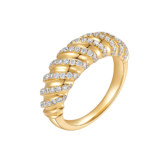 18K Yellow Gold Donut Two-Tone Diamond Ring, 0.60ctw