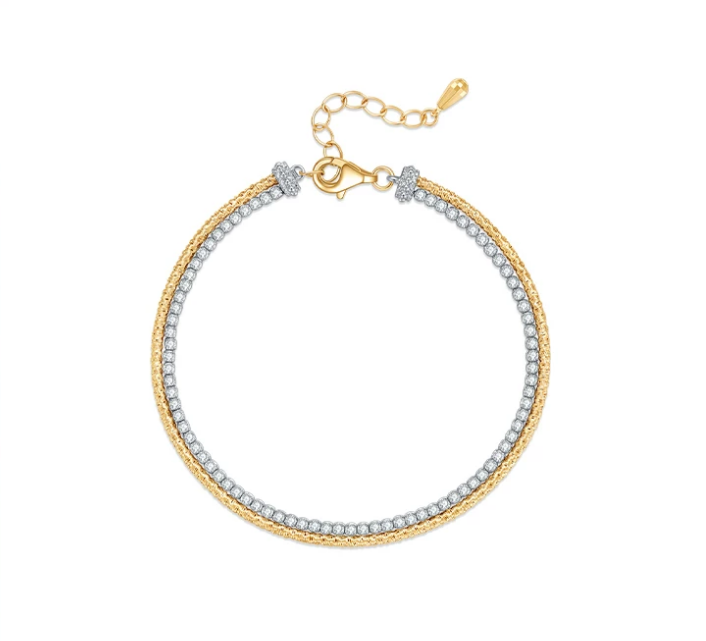 18K White & Yellow Gold Italian Woven Full-Diamond Twin Bracelet, 0.015 ct each / 1.20ctw
