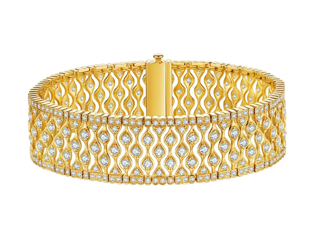 18K Yellow Gold Satin Gleam Watch-Link Lace Bracelet, 5.00ctw