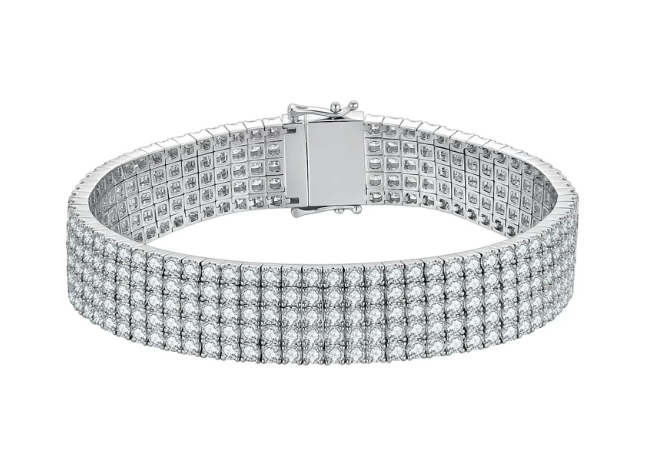 18K White Gold Five-Row Velvet-Finish Flexible Bracelet, 10.00ctw