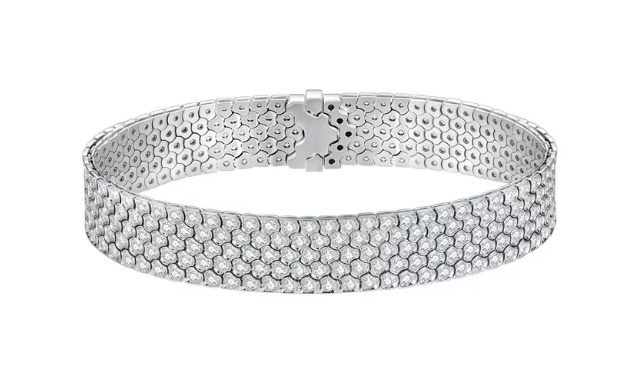 18K White Gold Skin-Fit Snake-Scale Five-Row Bracelet, 5.40ctw