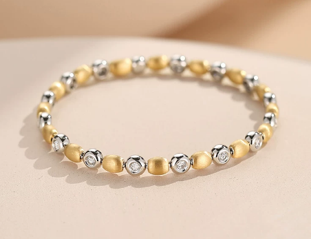 18K White & Yellow Gold Brushed Rhythm Bracelet, 0.90ctw