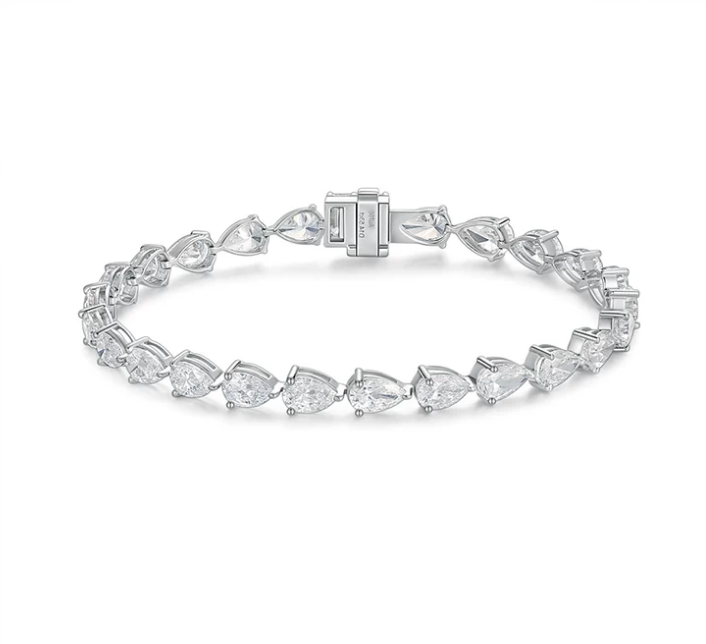 18K White Gold Full-Diamond Pear-Shaped Bracelet, 0.30 ct each
