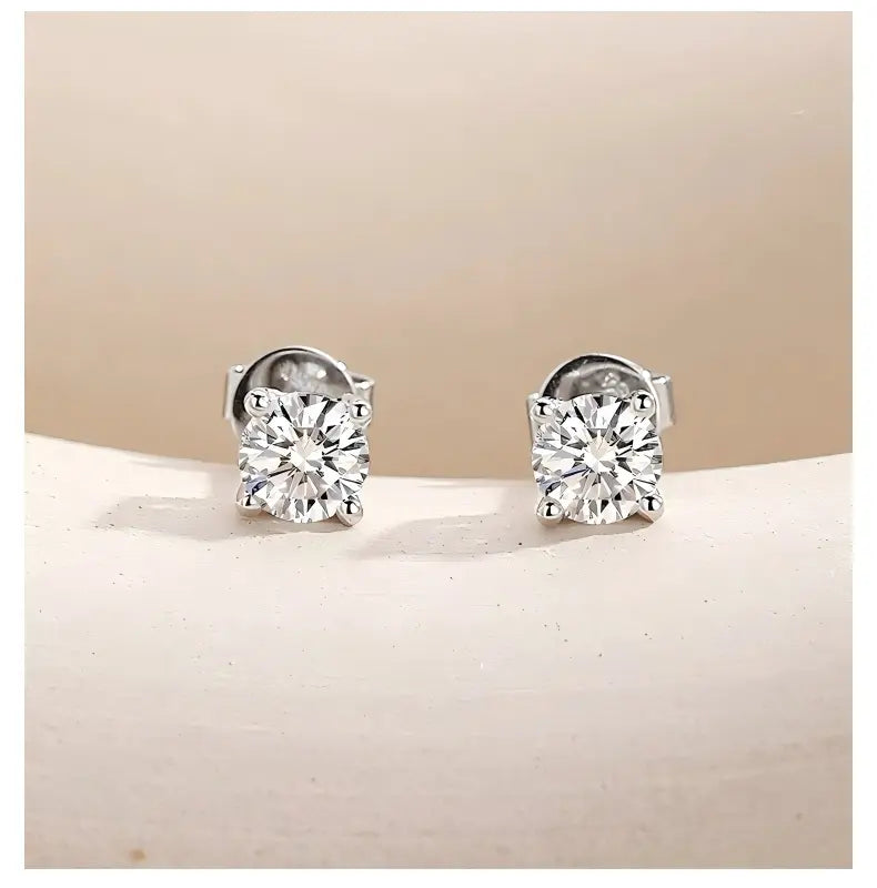 [Pair] Four-Prong Stud Earrings, 1.00 ct each
