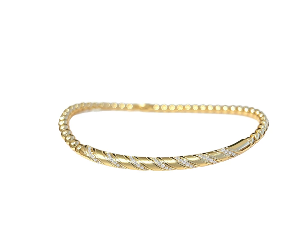 9K Yellow Gold Color Twisted Rope Bangle, 0.20ctw