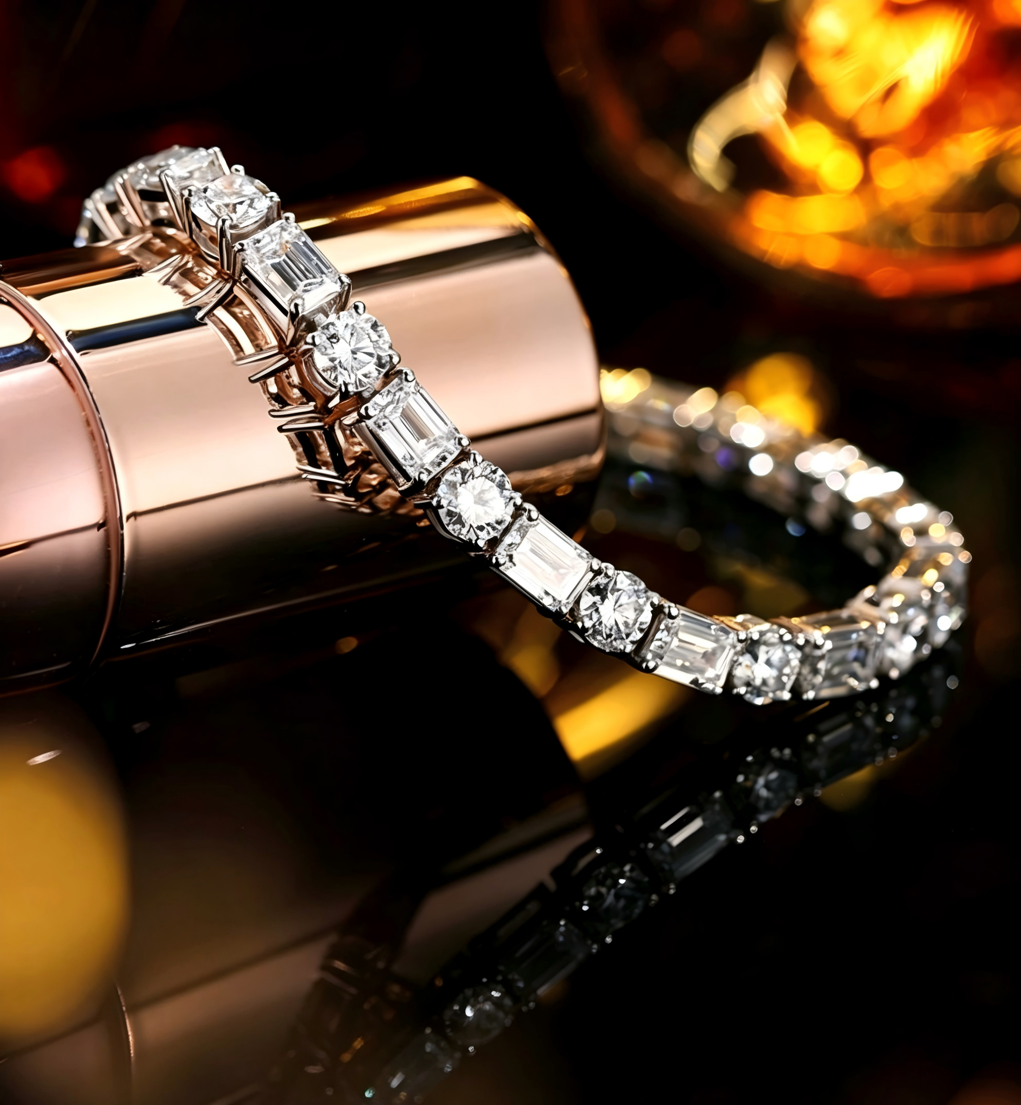 PT950 Platinum Emerald-Cut Station & Round Diamond Bracelet, 10.00ctw