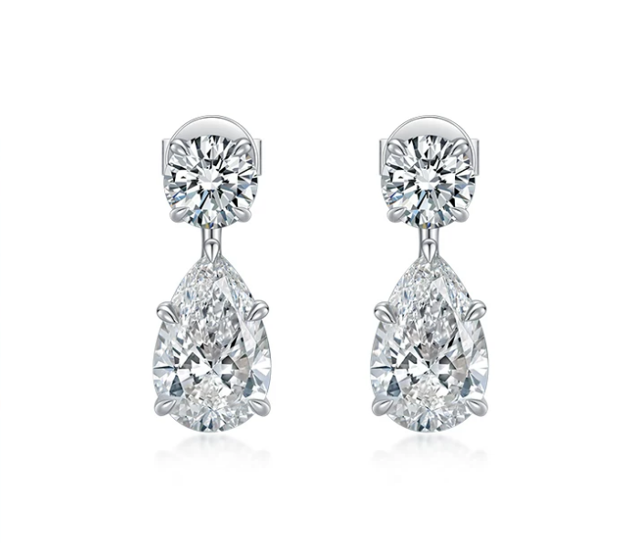 [Pair] 18K White Gold Angel Tear Stud Earrings, 2.00ctw center stones