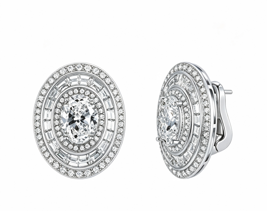 [Pair] PT950 Platinum Oval Roman Miracle Ear Jackets, 4.00ctw center stones