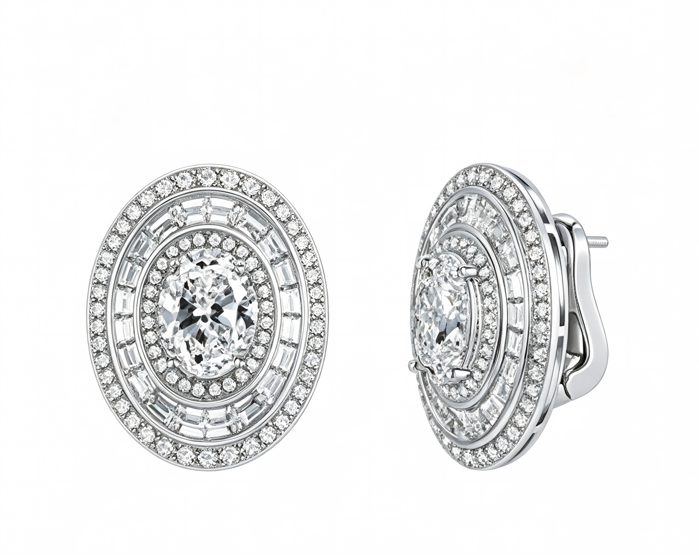 [Pair] PT950 Platinum Oval Roman Miracle Ear Jackets, 4.00ctw center stones