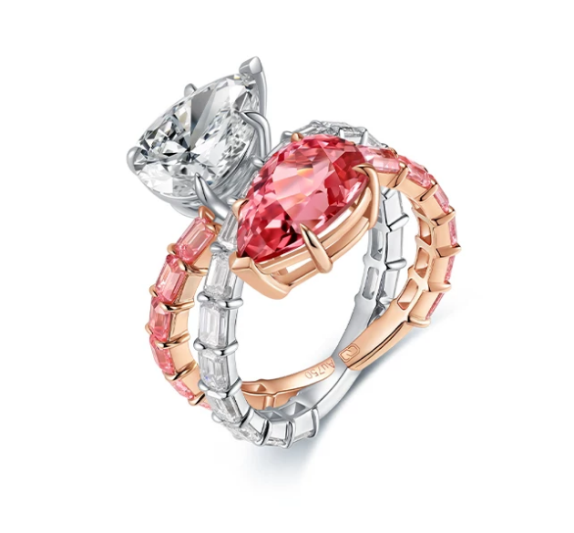 18K White & Rose Gold Pear-Shaped Two-Stone Toi et Moi Diamond Ring, 2.00 ct each center stone