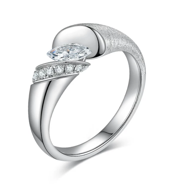 PT950 Platinum Phantom Mirror-Brushed Ring, 0.30 ct center stone