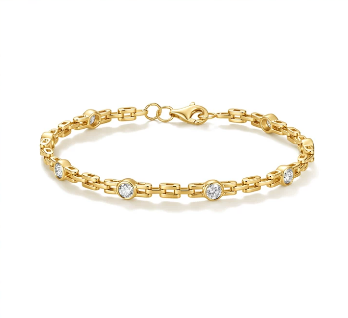 9K Yellow Gold Color Tank Bubble Bracelet, 0.90ctw