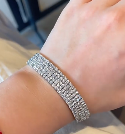 18K White Gold Five-Row Velvet-Finish Flexible Bracelet, 10.00ctw