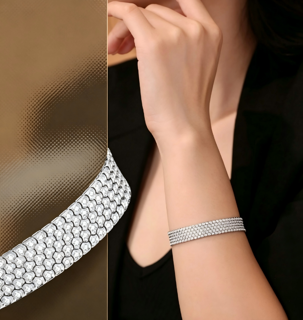 18K White Gold Skin-Fit Snake-Scale Five-Row Bracelet, 5.40ctw