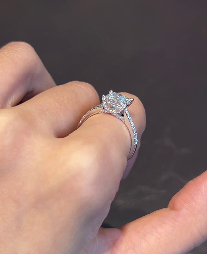PT950 Platinum Princess-Cut Slim Shank Diamond Accent Ring, 1.00 ct