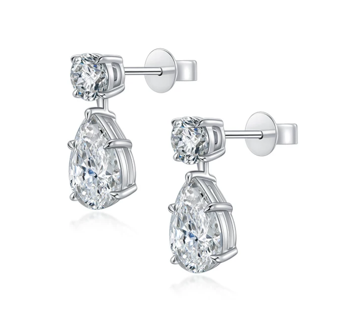 [Pair] 18K White Gold Angel Tear Stud Earrings, 2.00ctw center stones