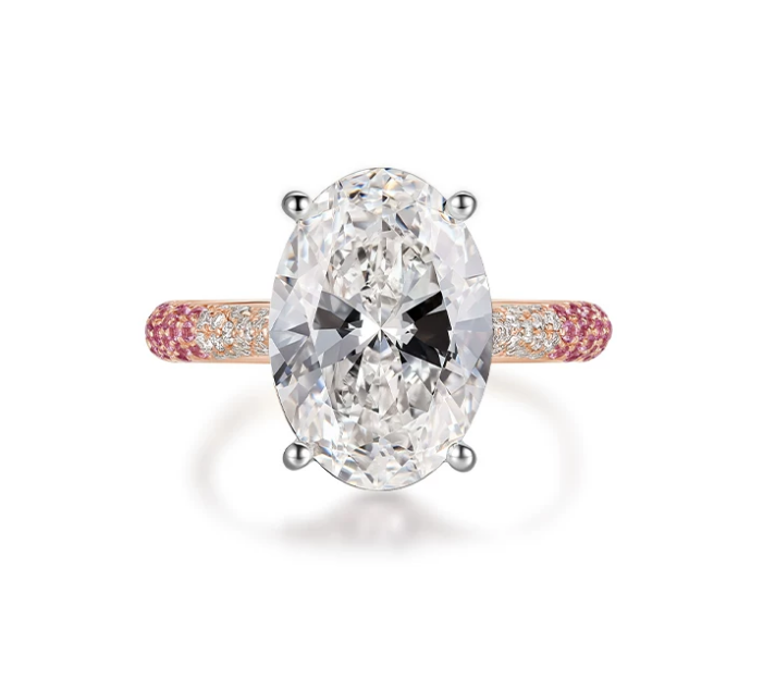 18K White & Yellow Gold Oval Graduated Pink Ladies Ring, 3.00 ct