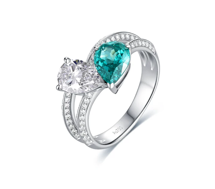 18K White Gold Lightning Double Pear Paraiba-Color Diamond Ring, 2.60ctw