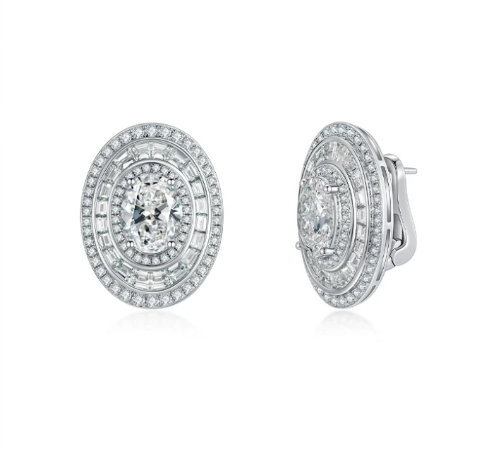 [Pair] PT950 Platinum Oval Roman Miracle Ear Jackets, 4.00ctw center stones