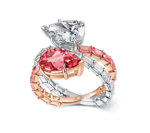 18K White & Rose Gold Pear-Shaped Two-Stone Toi et Moi Diamond Ring, 2.00 ct each center stone