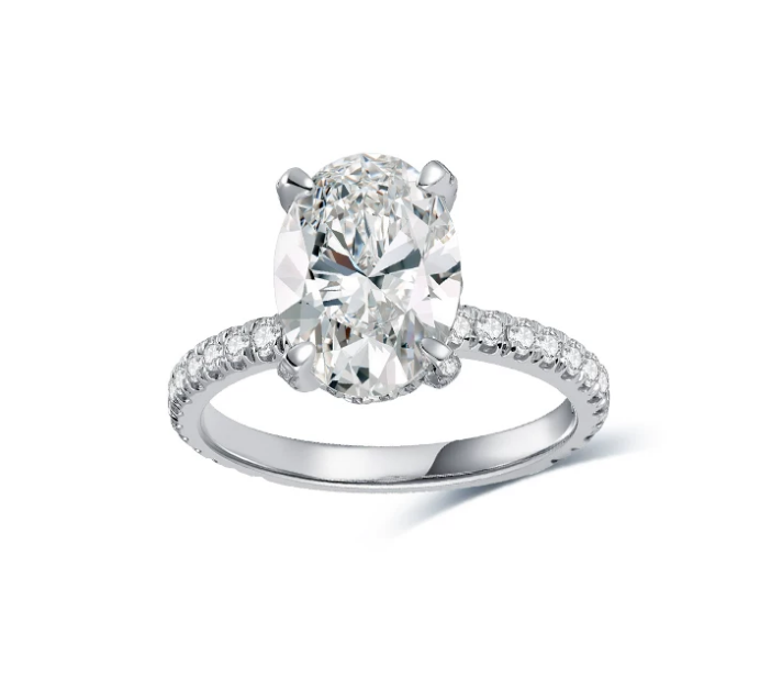 PT950 Platinum Oval Slim Shank Diamond Accent Ring, 3.00 ct