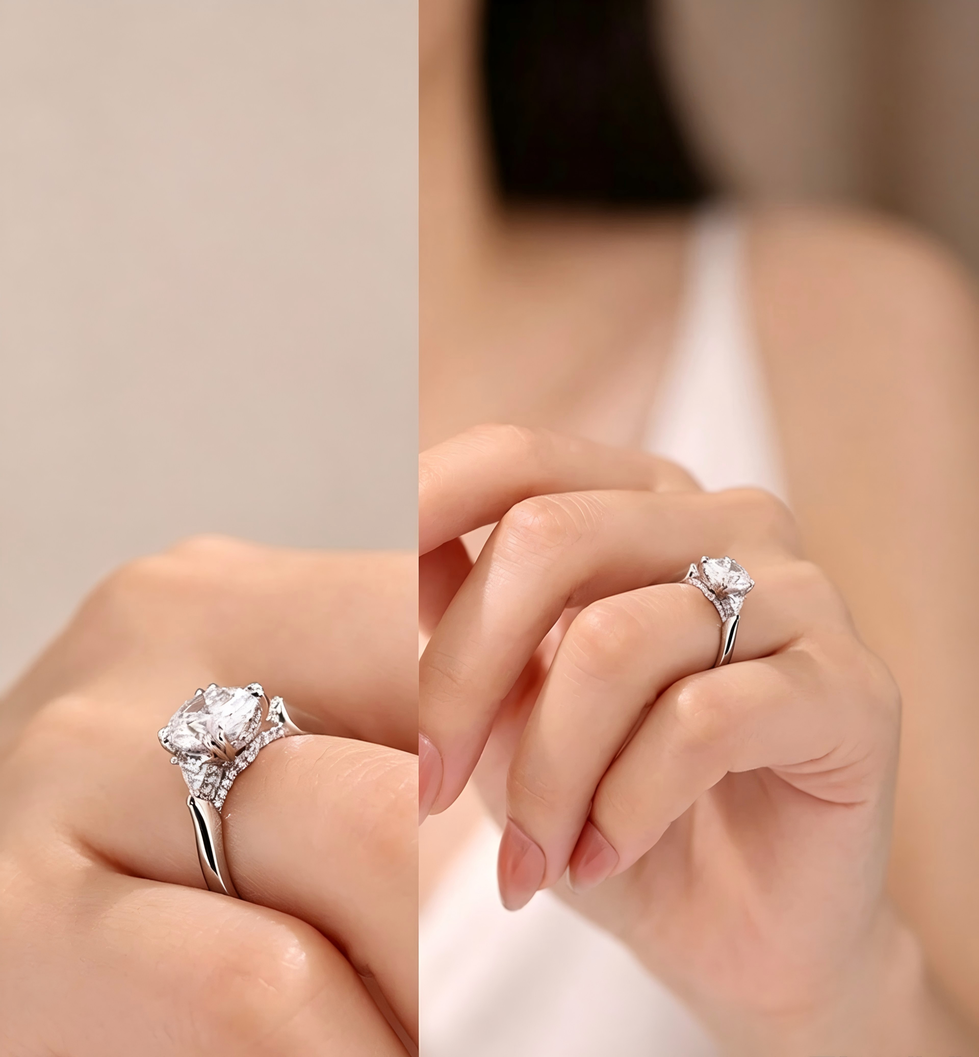 PT950 Platinum Oval Three-Stone Edge Ring, 2.00 ct center stone