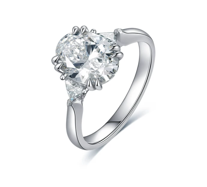 PT950 Platinum Oval Three-Stone Edge Ring, 2.00 ct center stone