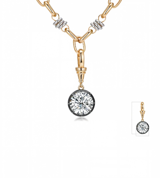 18K Yellow Gold Oval Black-Gold Pendant with Enhancer Clasp, 1.00 ct