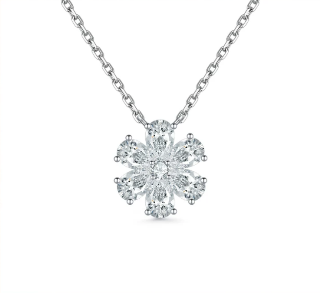 18K White Gold Forget-Me-Not Daisy Necklace, 1.80ctw