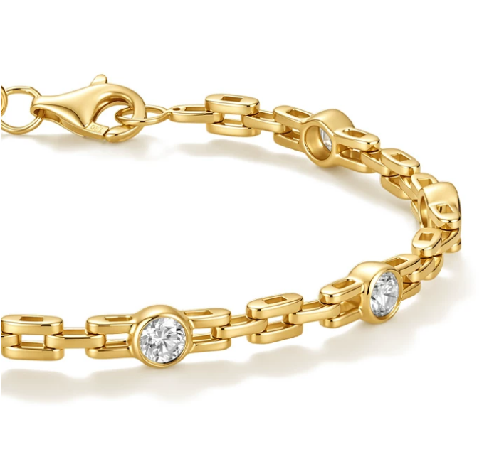 9K Yellow Gold Color Tank Bubble Bracelet, 0.90ctw