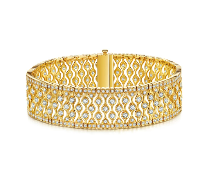 18K Yellow Gold Satin Gleam Watch-Link Lace Bracelet, 5.00ctw