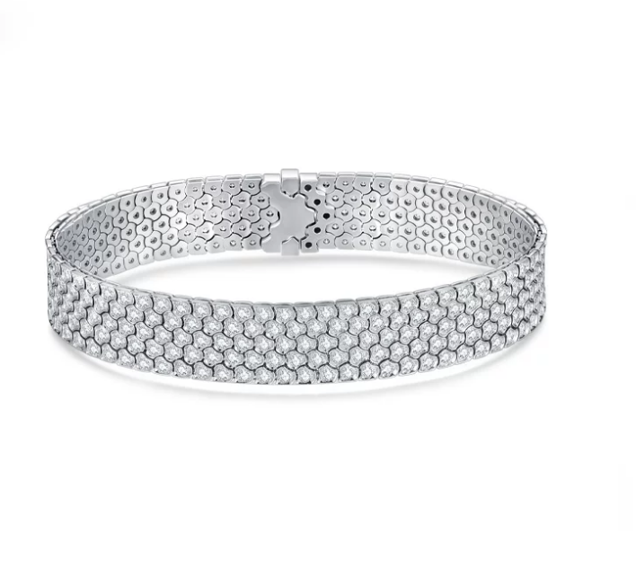 18K White Gold Skin-Fit Snake-Scale Five-Row Bracelet, 5.40ctw