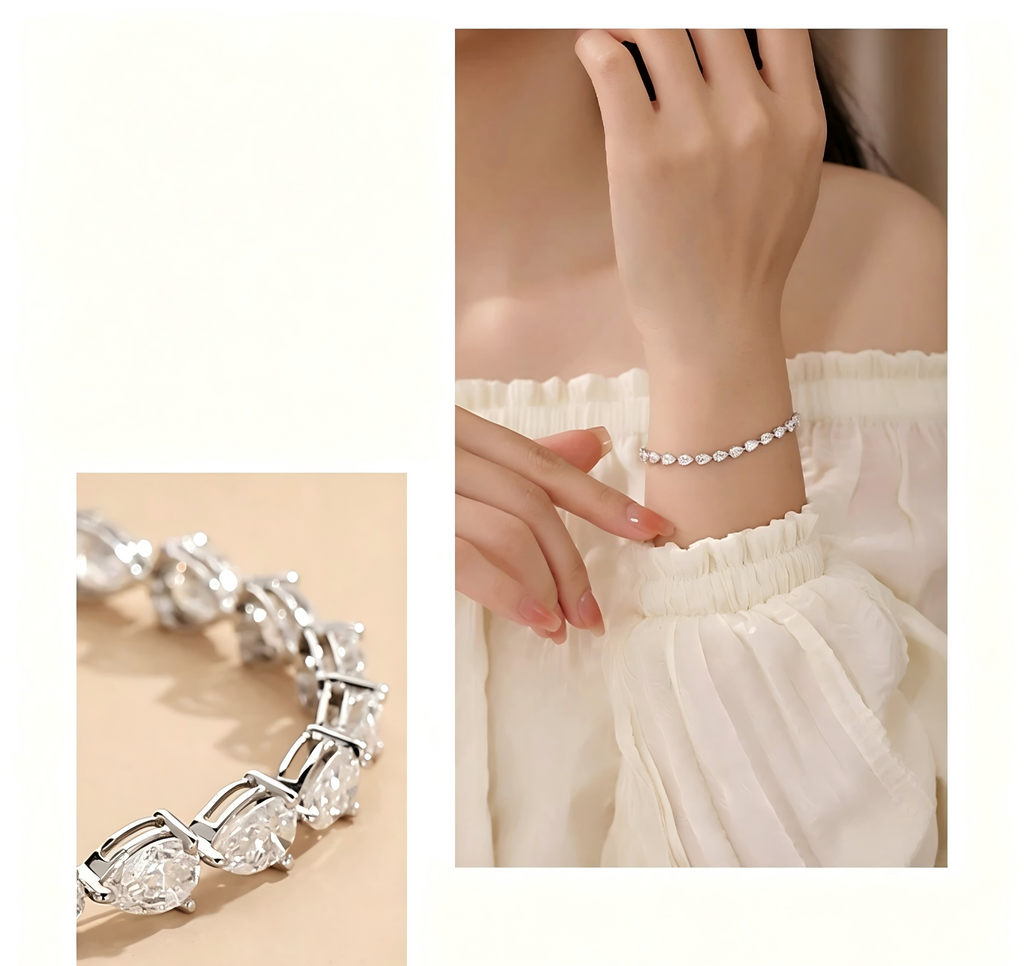 18K White Gold Full-Diamond Pear-Shaped Bracelet, 0.30 ct each