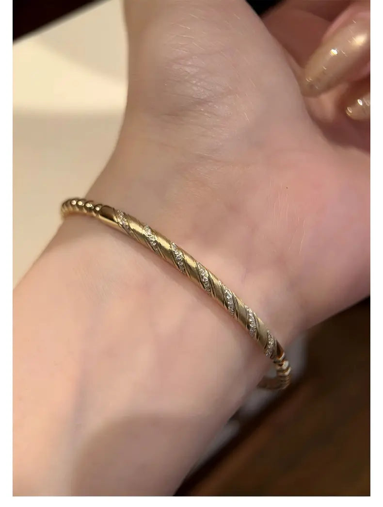 9K Yellow Gold Color Twisted Rope Bangle, 0.20ctw