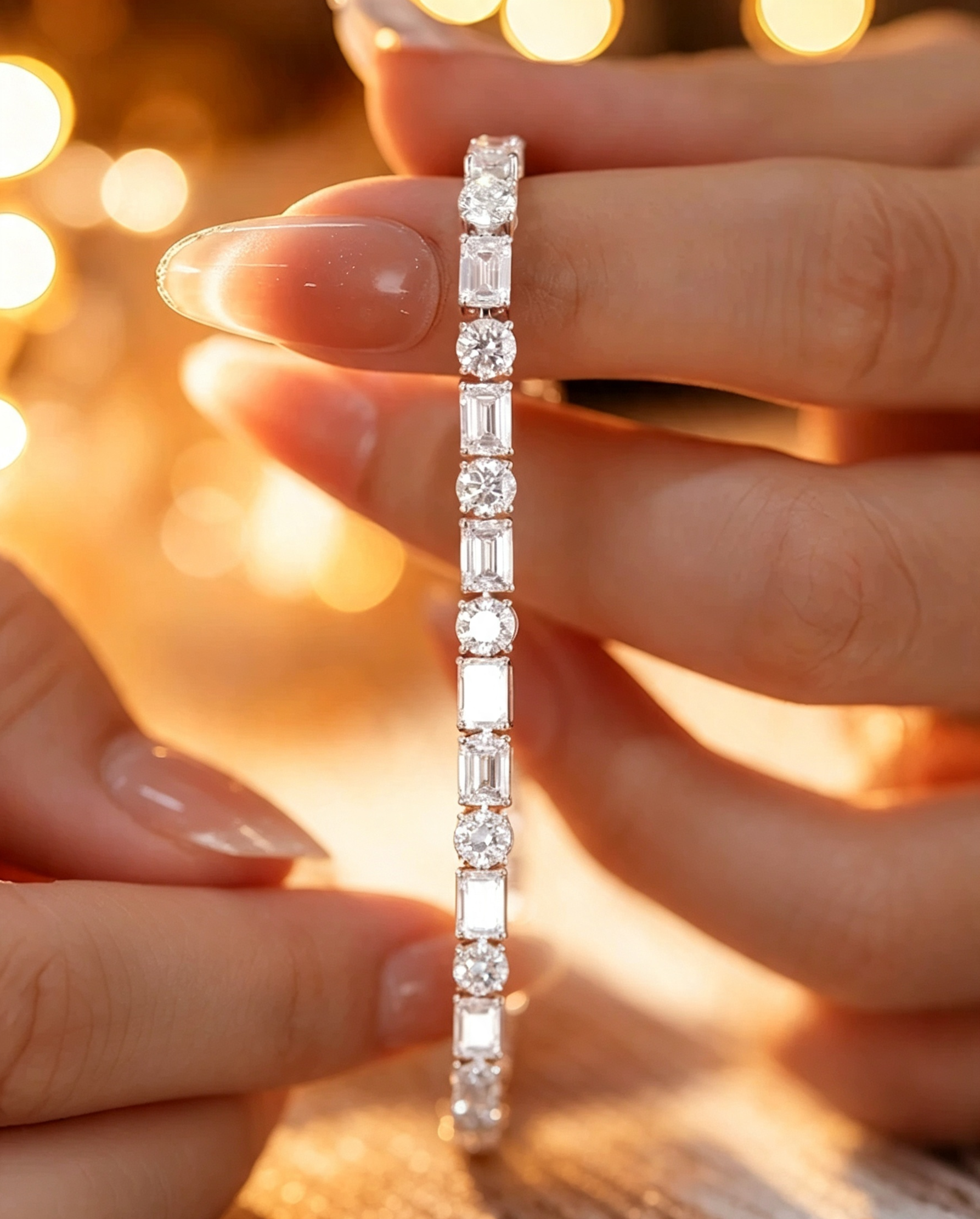 PT950 Platinum Emerald-Cut Station & Round Diamond Bracelet, 10.00ctw