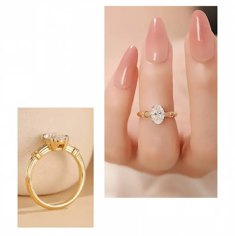 18K Yellow Gold Oval Roman Column Vintage Diamond Ring, 1.00 ct