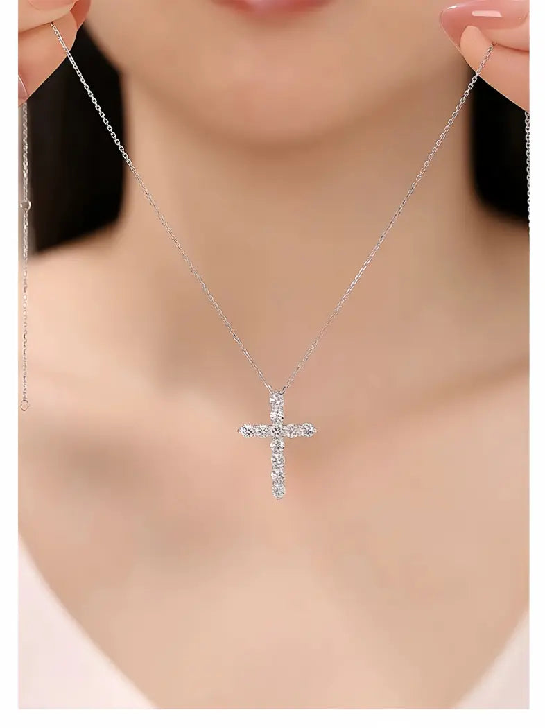 18K White Gold Small Cross Necklace