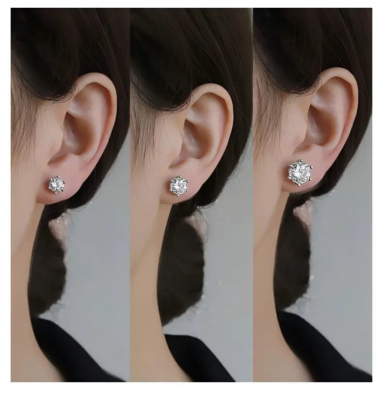 [Pair] 18K White Gold Six-Prong Stud Earrings, 1.00 ct each