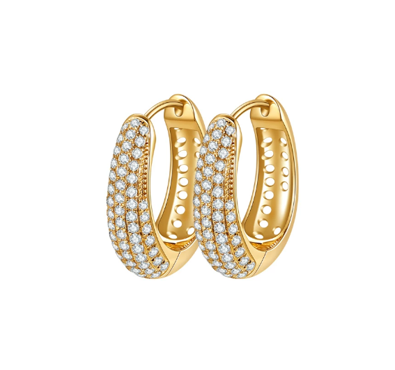[Pair] 18K Yellow Gold Diamond Pave Hoop Earrings