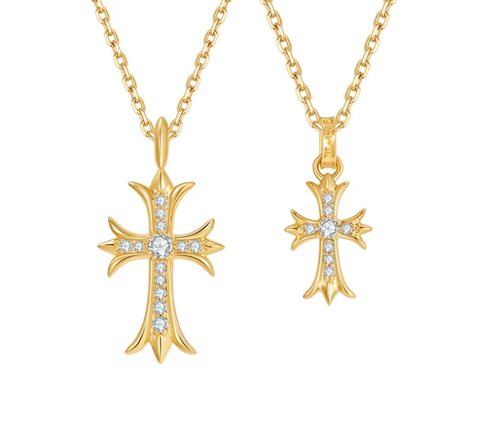 18K Yellow Gold Double Cross Necklace, 0.40ctw