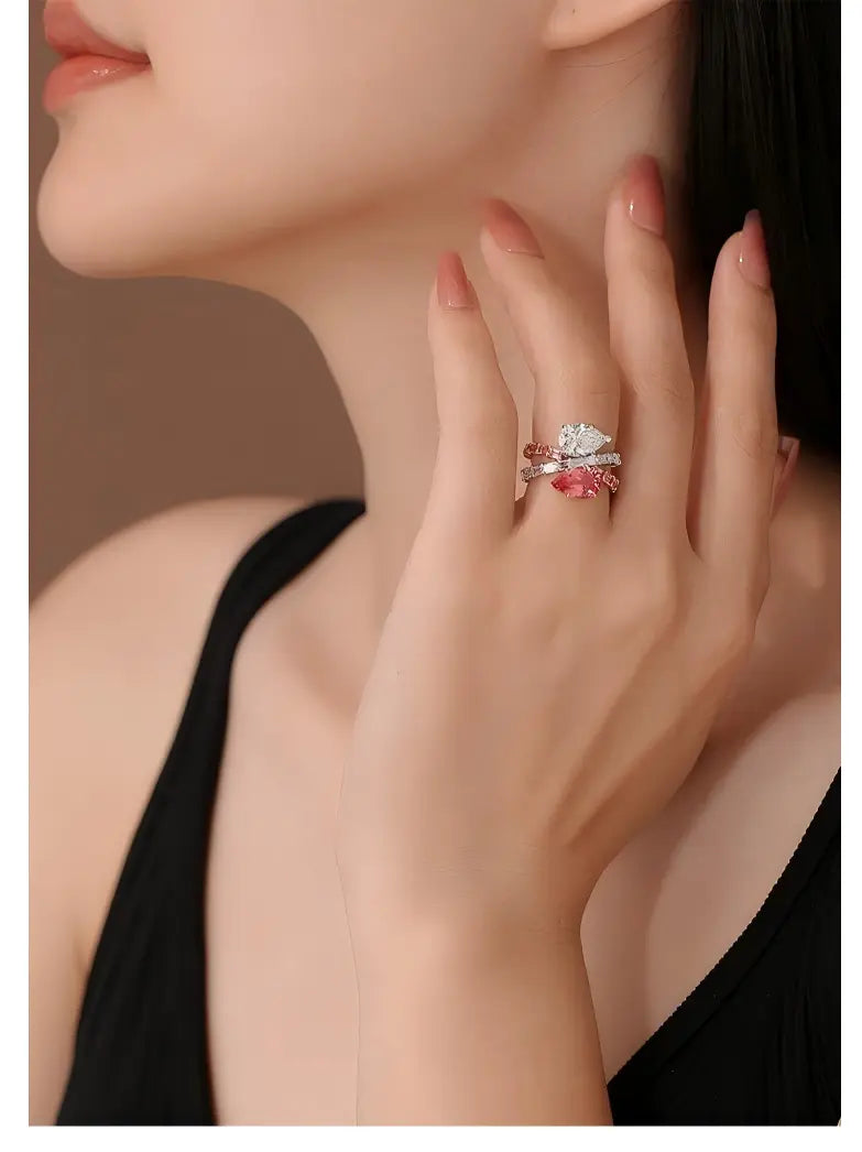 18K White & Rose Gold Pear-Shaped Two-Stone Toi et Moi Diamond Ring, 2.00 ct each center stone