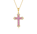 18K Yellow Gold Pink Sapphire Iris Cross Pendant, approx. 3 g total weight