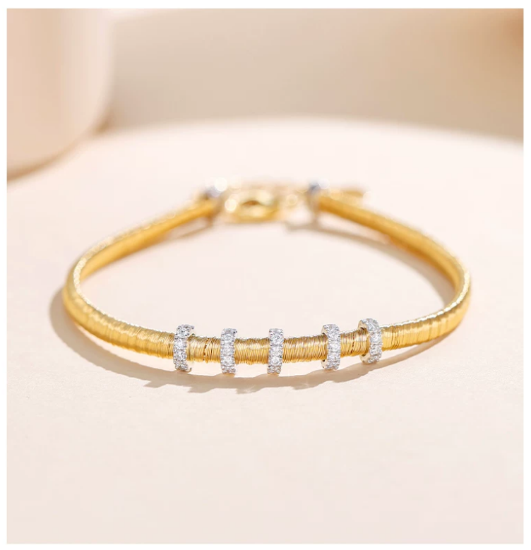 18K White & Yellow Gold Italian Five-Ring Woven Bracelet, 0.20ctw
