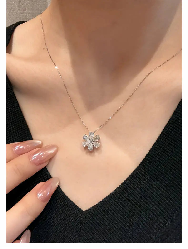 18K White Gold Forget-Me-Not Daisy Necklace, 1.80ctw