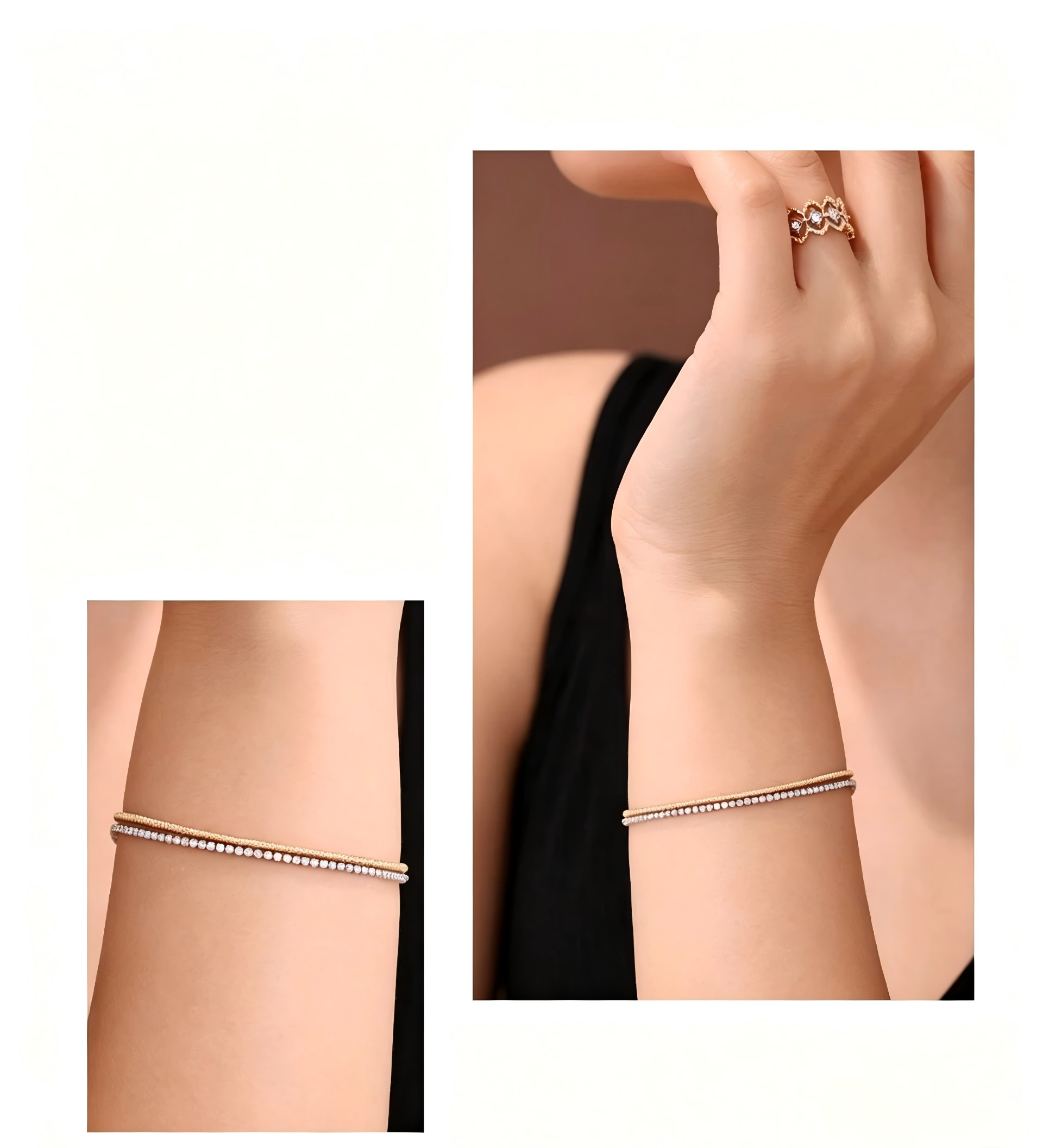 18K White & Yellow Gold Italian Woven Full-Diamond Twin Bracelet, 0.015 ct each / 1.20ctw