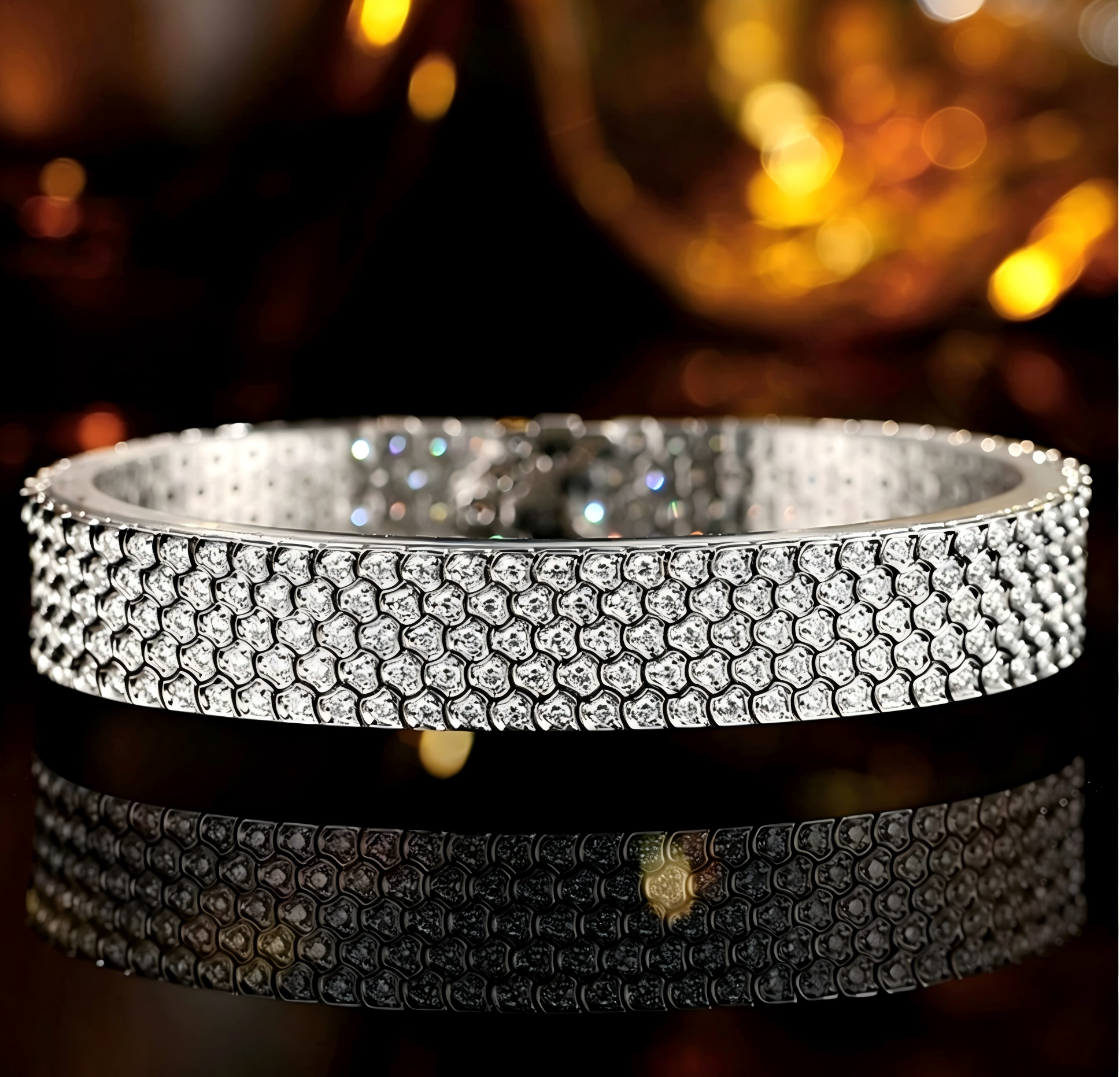 18K White Gold Skin-Fit Snake-Scale Five-Row Bracelet, 5.40ctw