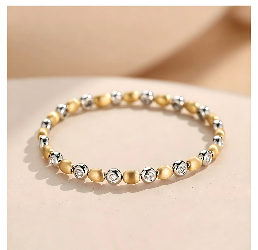 18K White & Yellow Gold Brushed Rhythm Bracelet, 0.90ctw